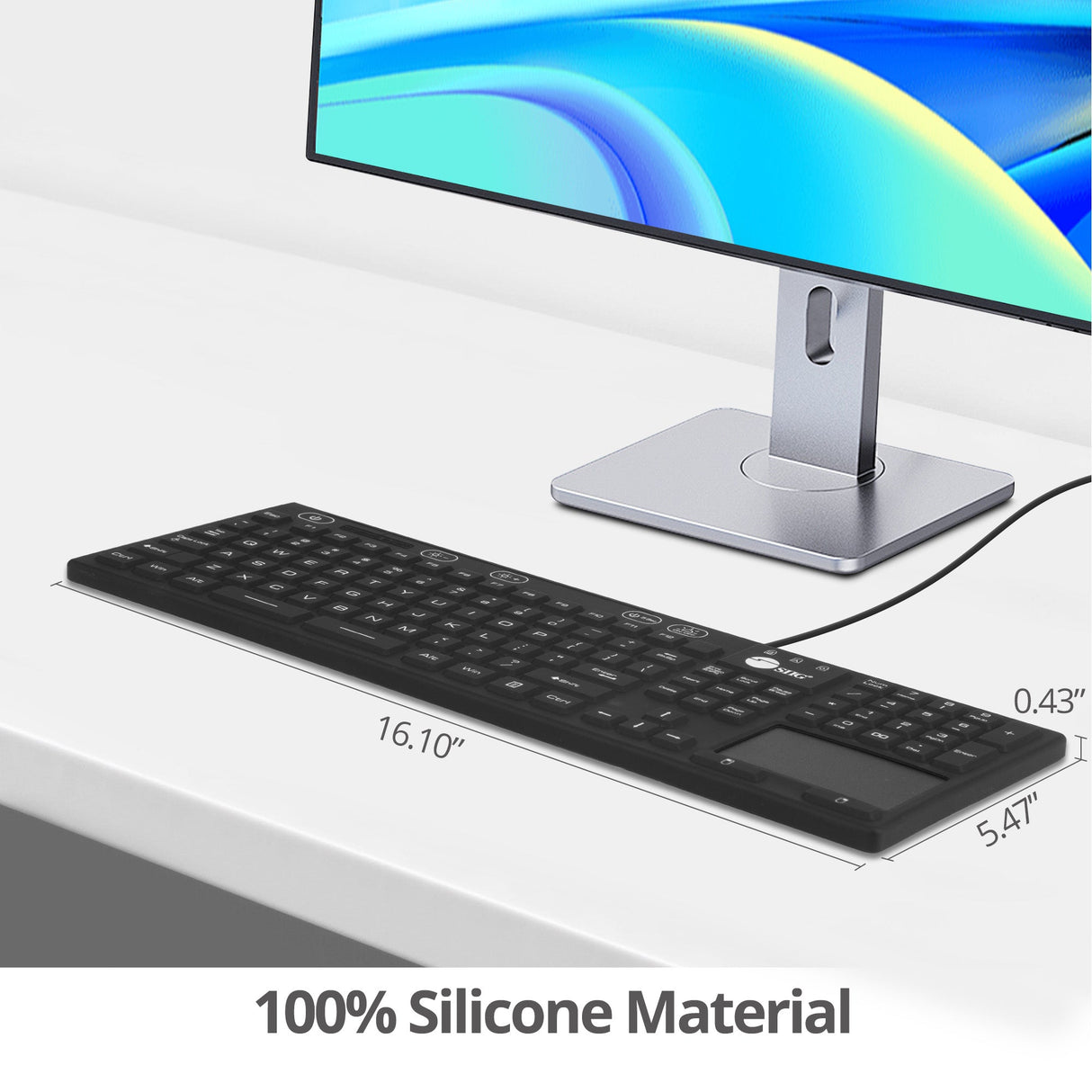 Industrial/Medical Grade Washable & Dustproof Keyboard with Touchpad, USB Keyboard, IP68 Compliant, 110-key Layout, 5 levels brightness, Silent Keycap, Silicone Material, Windows, Mac