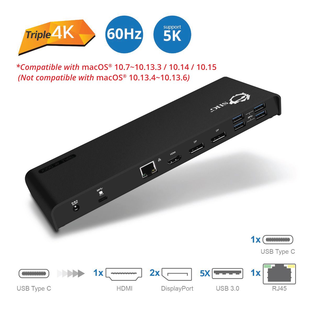 USB-C 4K Triple Display Docking Station with PD Charging - 60W