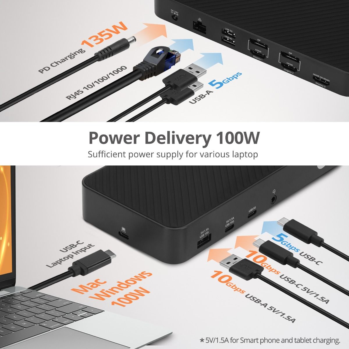 Triple Hybrid 4K Video Docking Station with PD Charging- Windows & Mac M1/M2/M3 Pro/Max Compatible