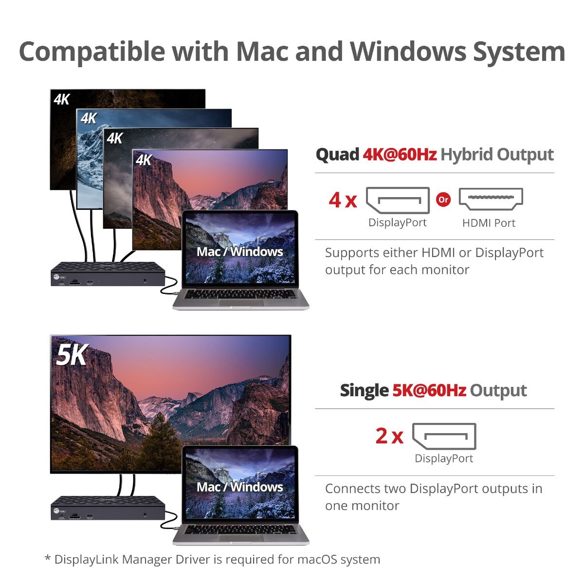 USB-C Quad Hybrid 4K Video Docking Station with PD- Windows & Mac M1/M2/M3 Pro/Max Compatible
