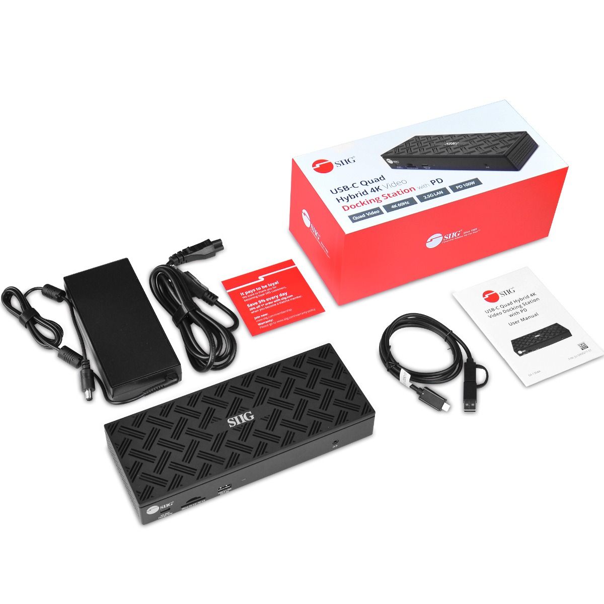 USB-C Quad Hybrid 4K Video Docking Station with PD- Windows & Mac M1/M2/M3 Pro/Max Compatible