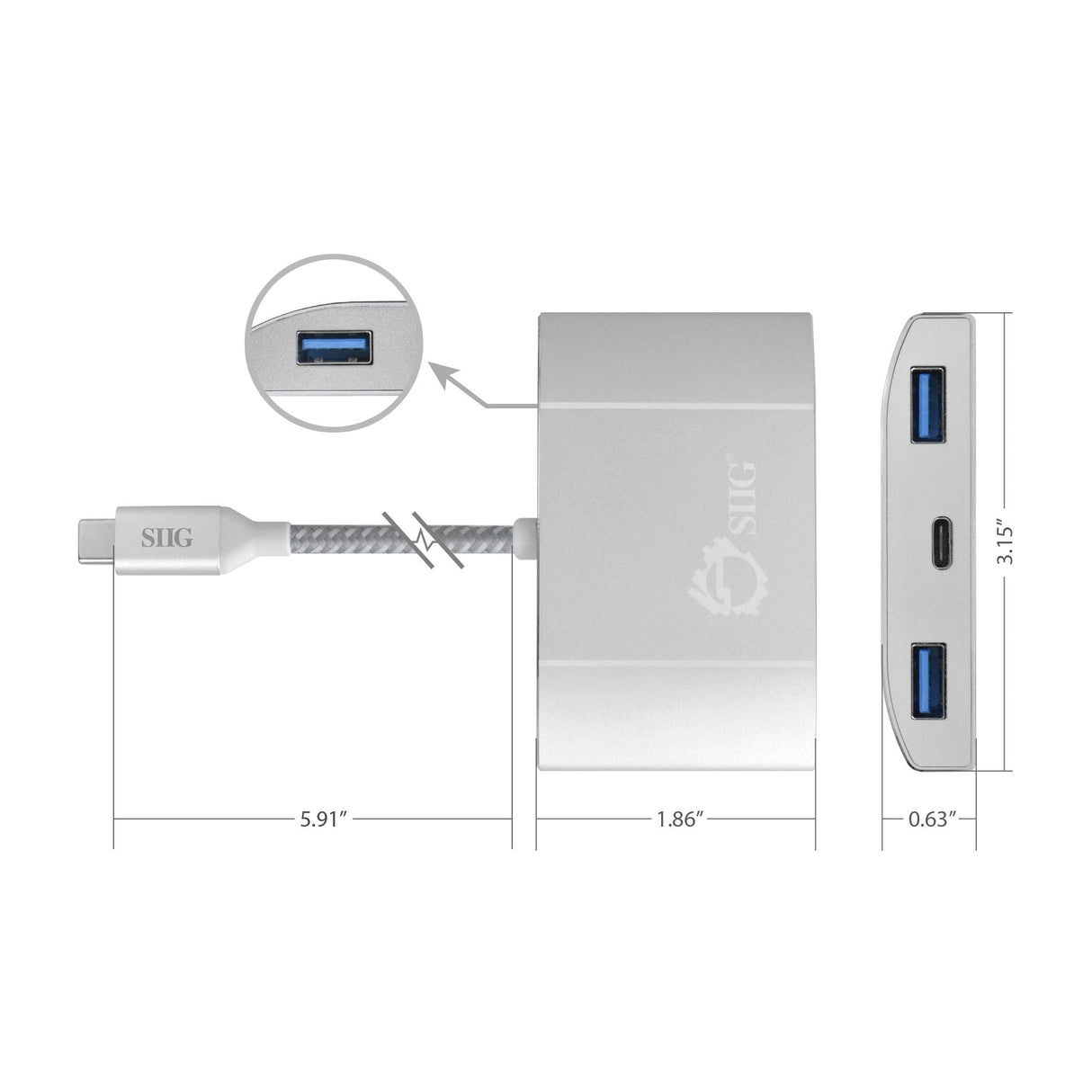 USB-C to 4-Port USB 3.0 Hub with PD Charging - 3A/1C