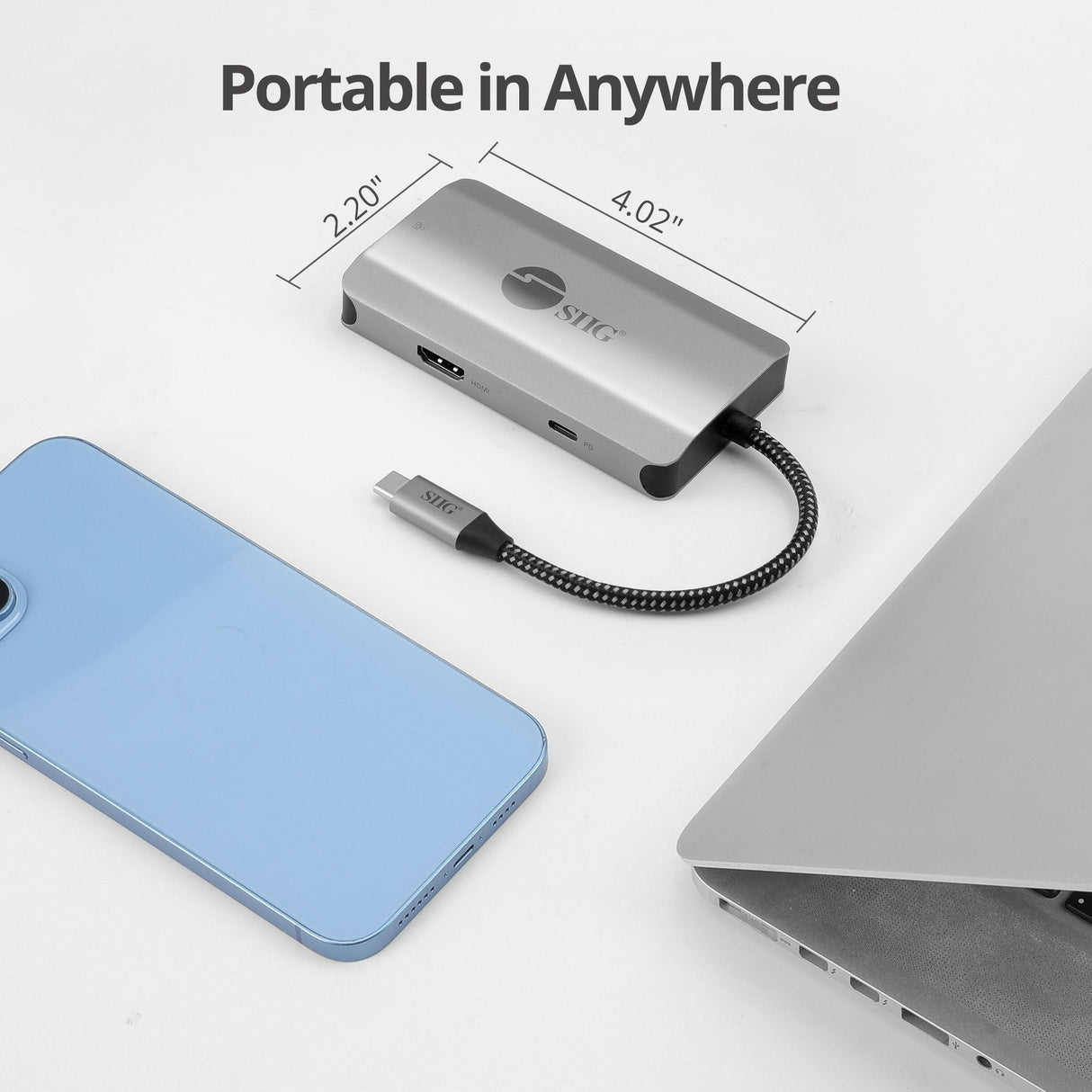 USB-C to HDMI with LAN Hub & PD Charging Adapter, HDMI 4K@30Hz, two USB-A 5Gbps, GbE, PD100W