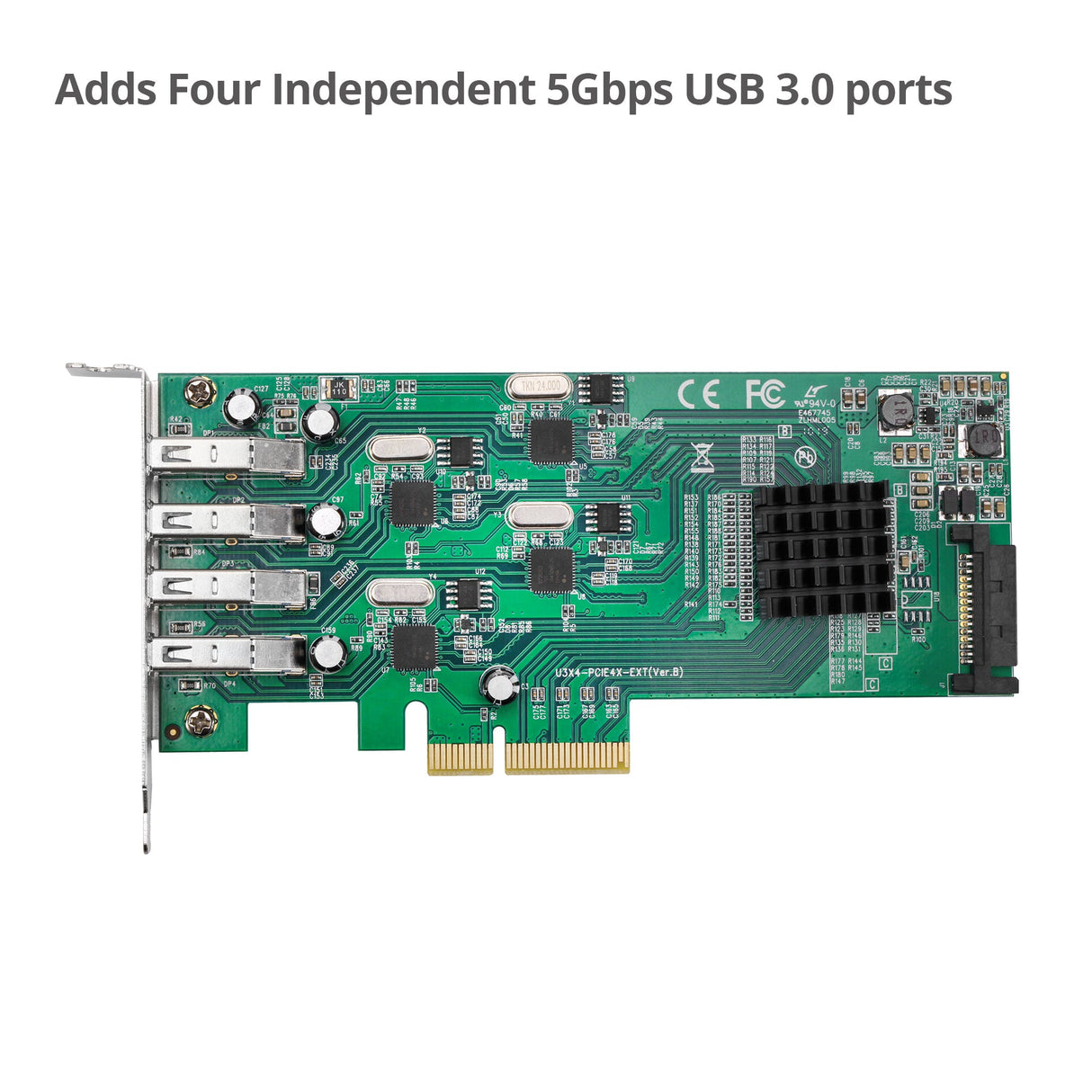 SIIG 4 Port USB 3.0 (USB 3.2 Gen 1) PCIe Card with 4 Dedicated 5Gbps Channels - Quad Core 20Gbps - UASP - SATA Power - Low Profile PCIe Adapter Card