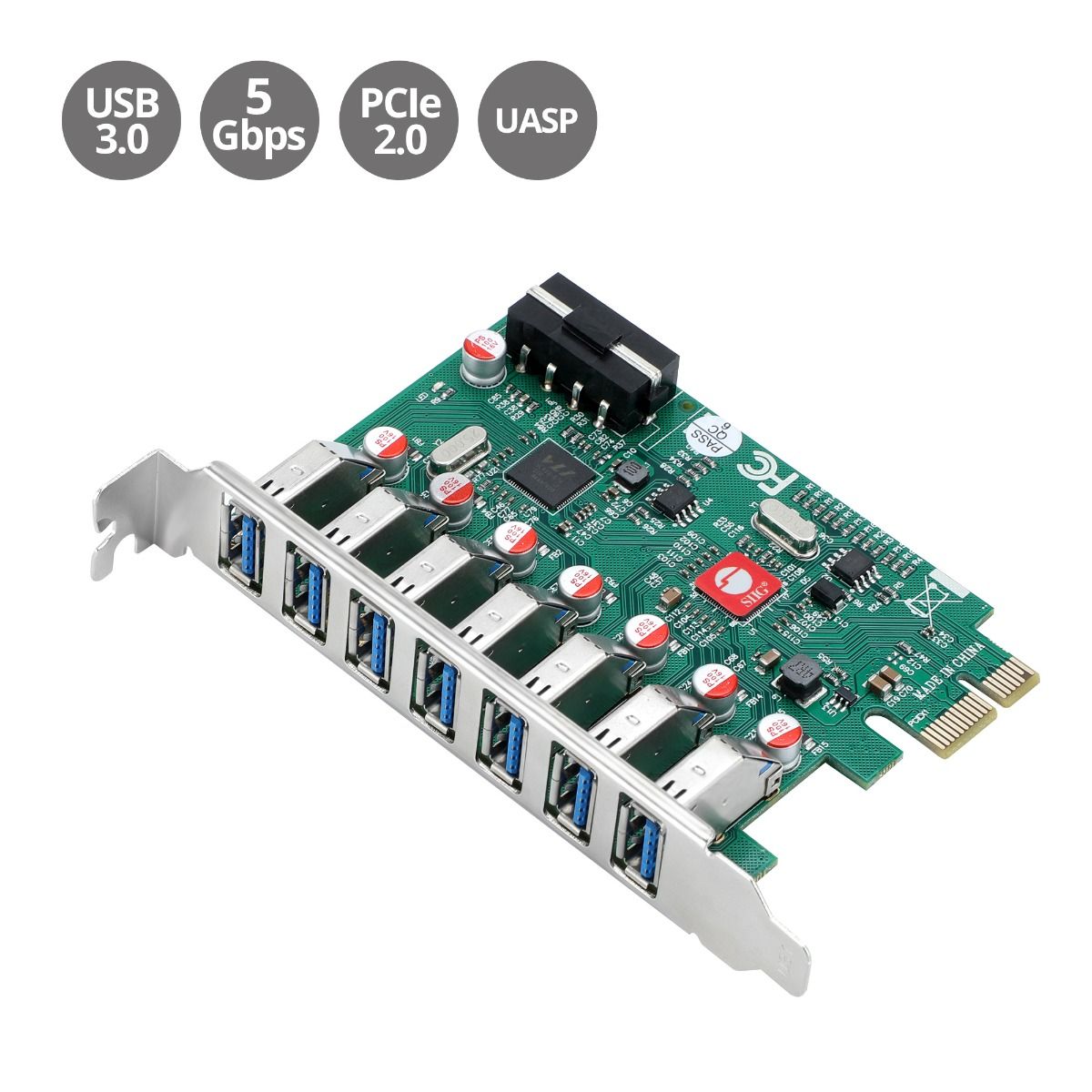 USB 3.0 7-Port PCIe Host Card
