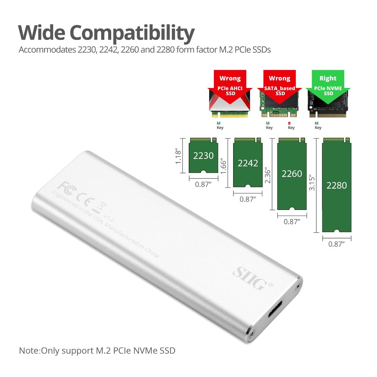 USB 3.2 Gen 2 Type-C to M.2 PCIe SSD NVMe Enclosure - 10Gbps