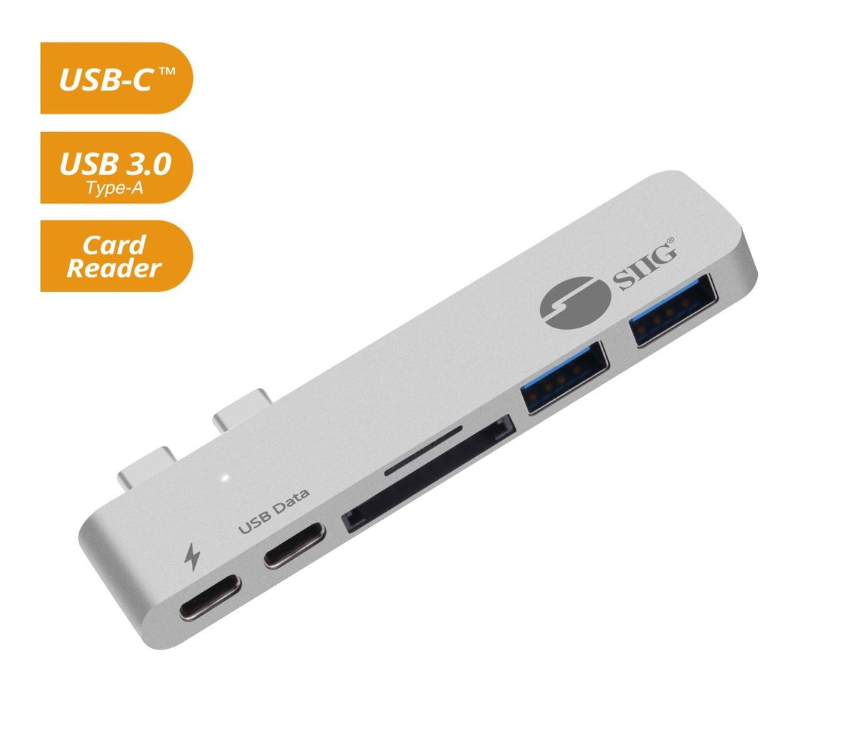 Dual USB-C Hub with Card Reader and PD Adapter – Silver