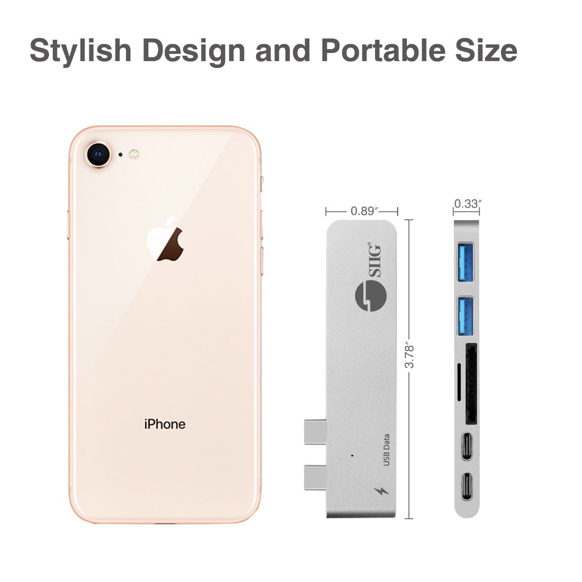 Dual USB-C Hub with Card Reader and PD Adapter – Silver