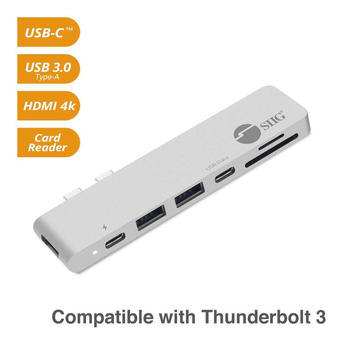 Dual USB-C Hub HDMI with Card Reader and PD Adapter – Silver