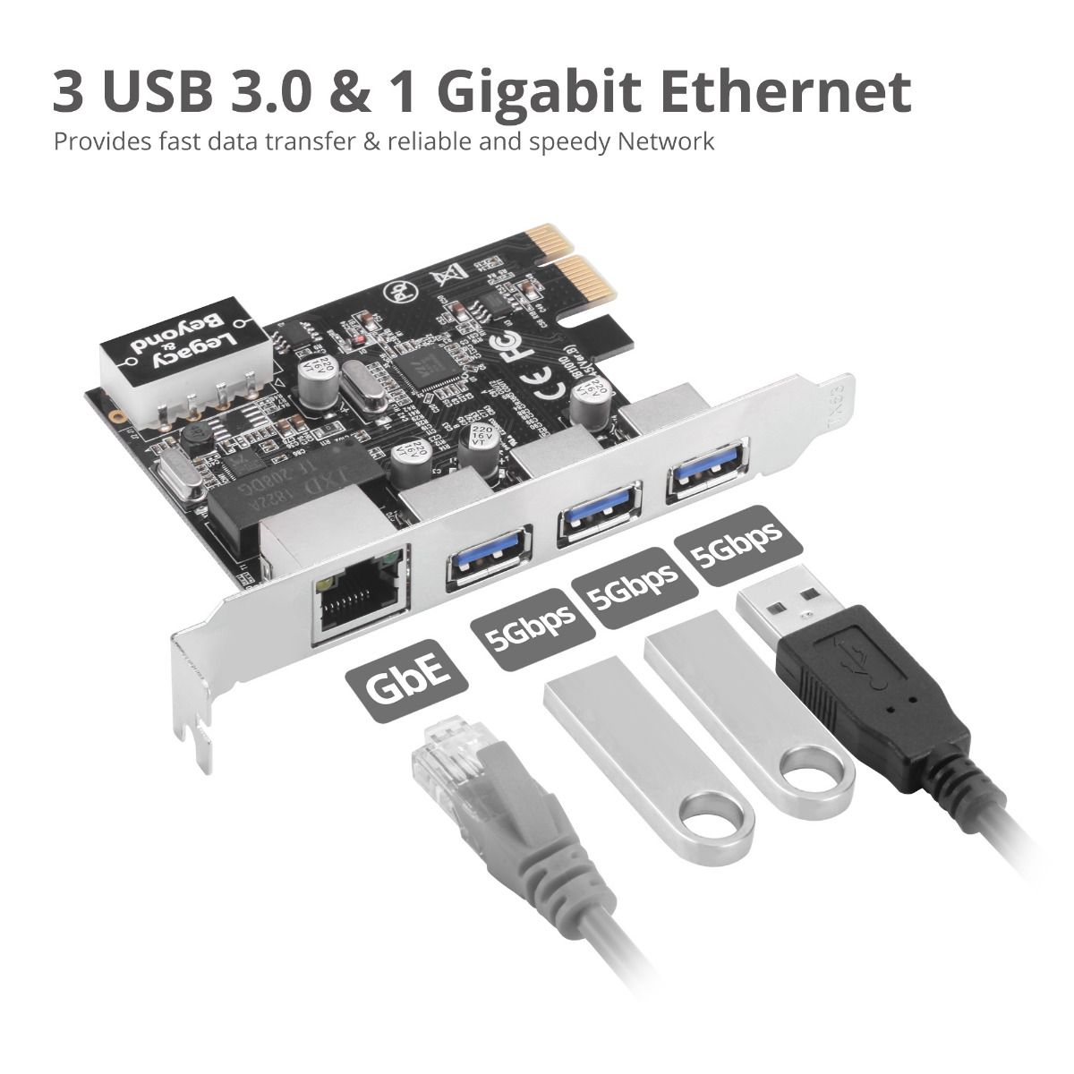 USB 3.0 3-Port Hub with LAN PCIe Host Card