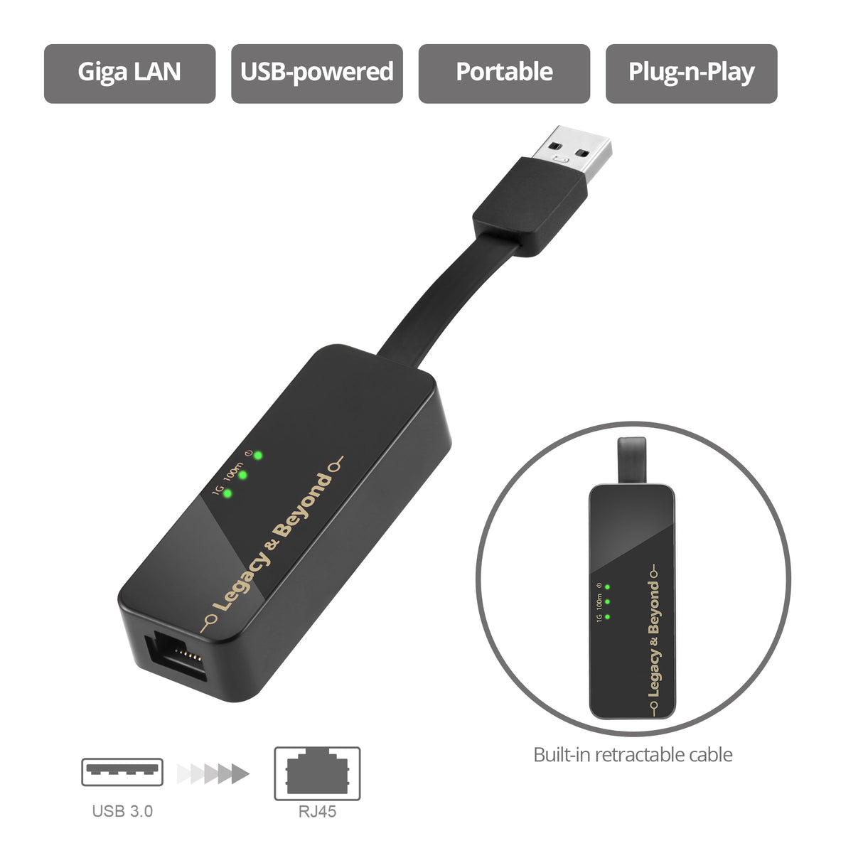 Portable USB 3.0 Gigabit Ethernet Adapter