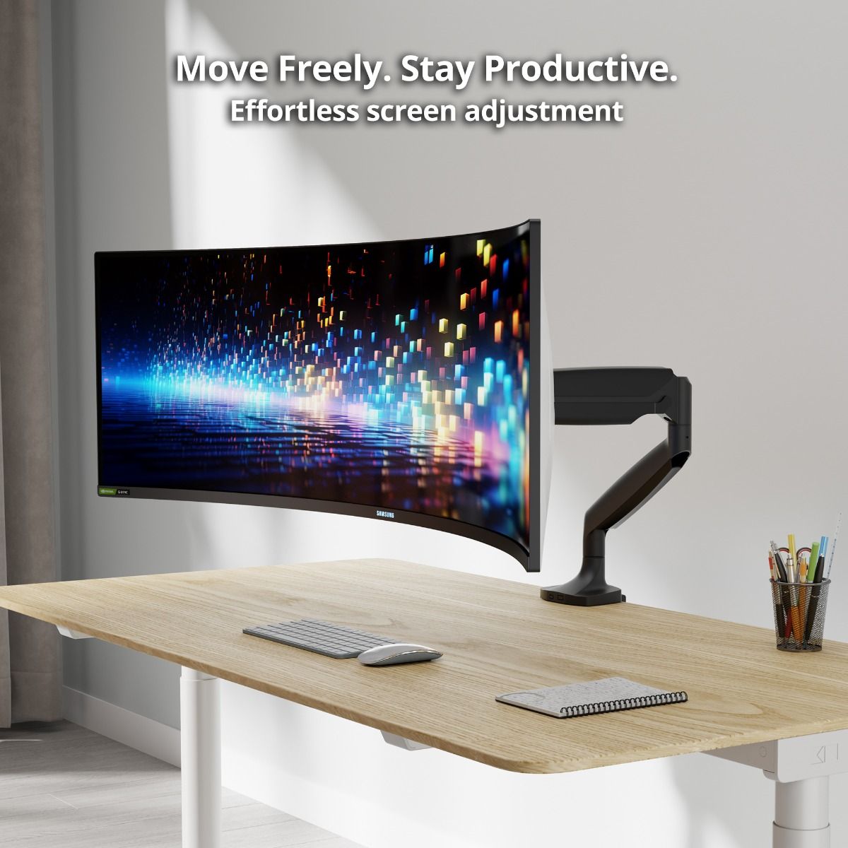 Single 45 inch Mechanical Spring Monitor Arm Desk Mount 26.4 lbs, Fits 17" to 45" Screen, Max Load 26.4 lbs, VESA 75/100/200 Compatible, Black