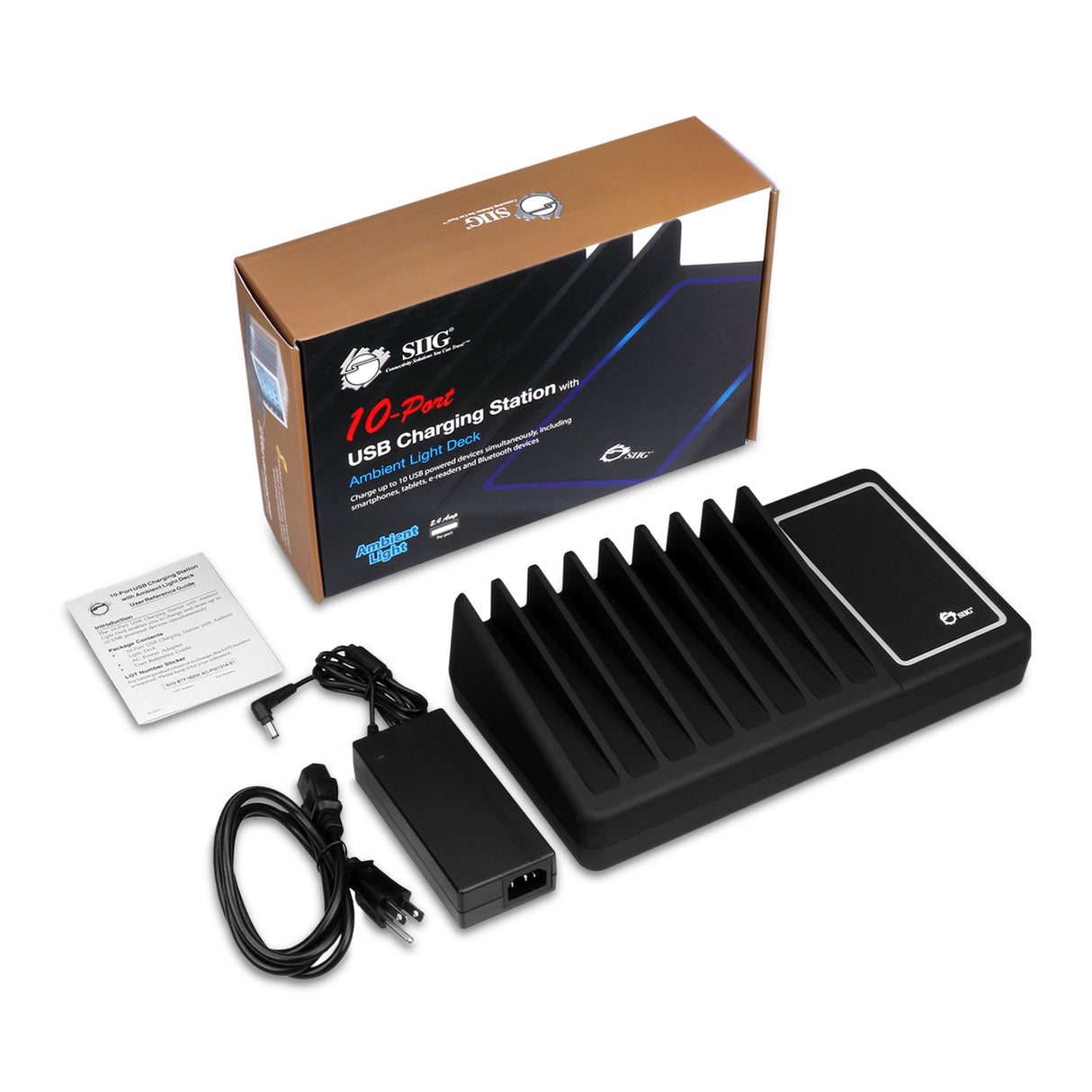 10-Port USB Charging Station with Ambient Light Deck - 90W