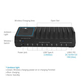 90W 10-Port USB-A/C & Wireless Charging Station with Ambient Light Deck - 9A1C