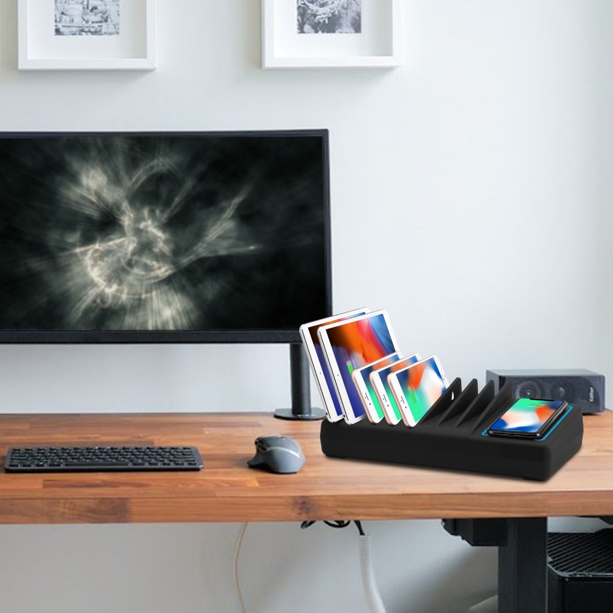 90W 10-Port USB-A/C & Wireless Charging Station with Ambient Light Deck - 9A1C
