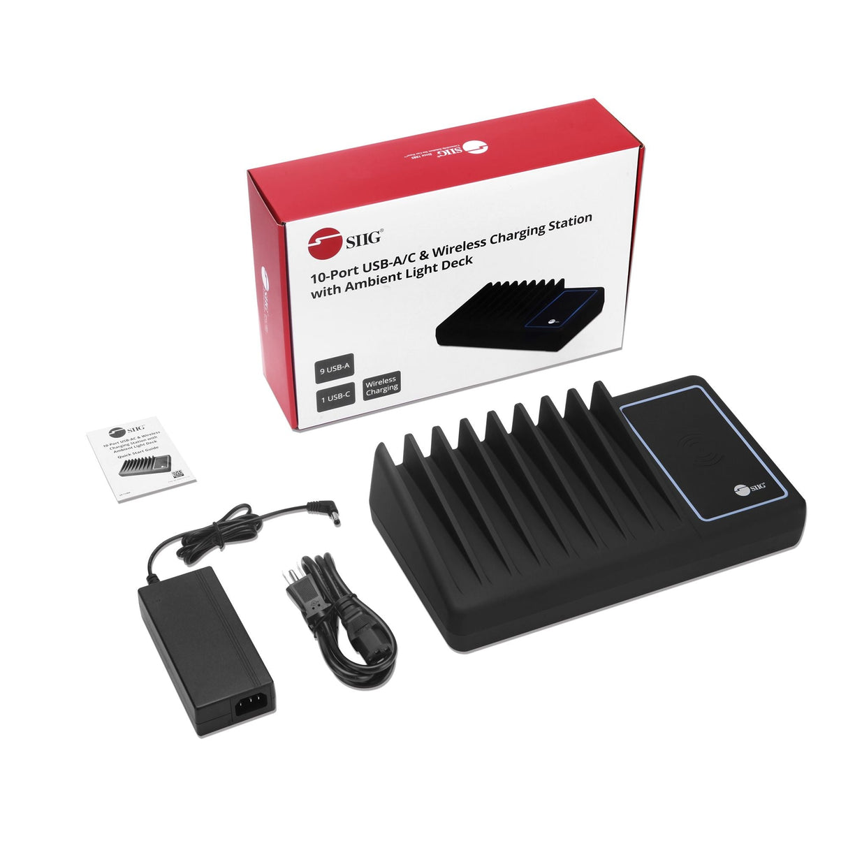 90W 10-Port USB-A/C & Wireless Charging Station with Ambient Light Deck - 9A1C