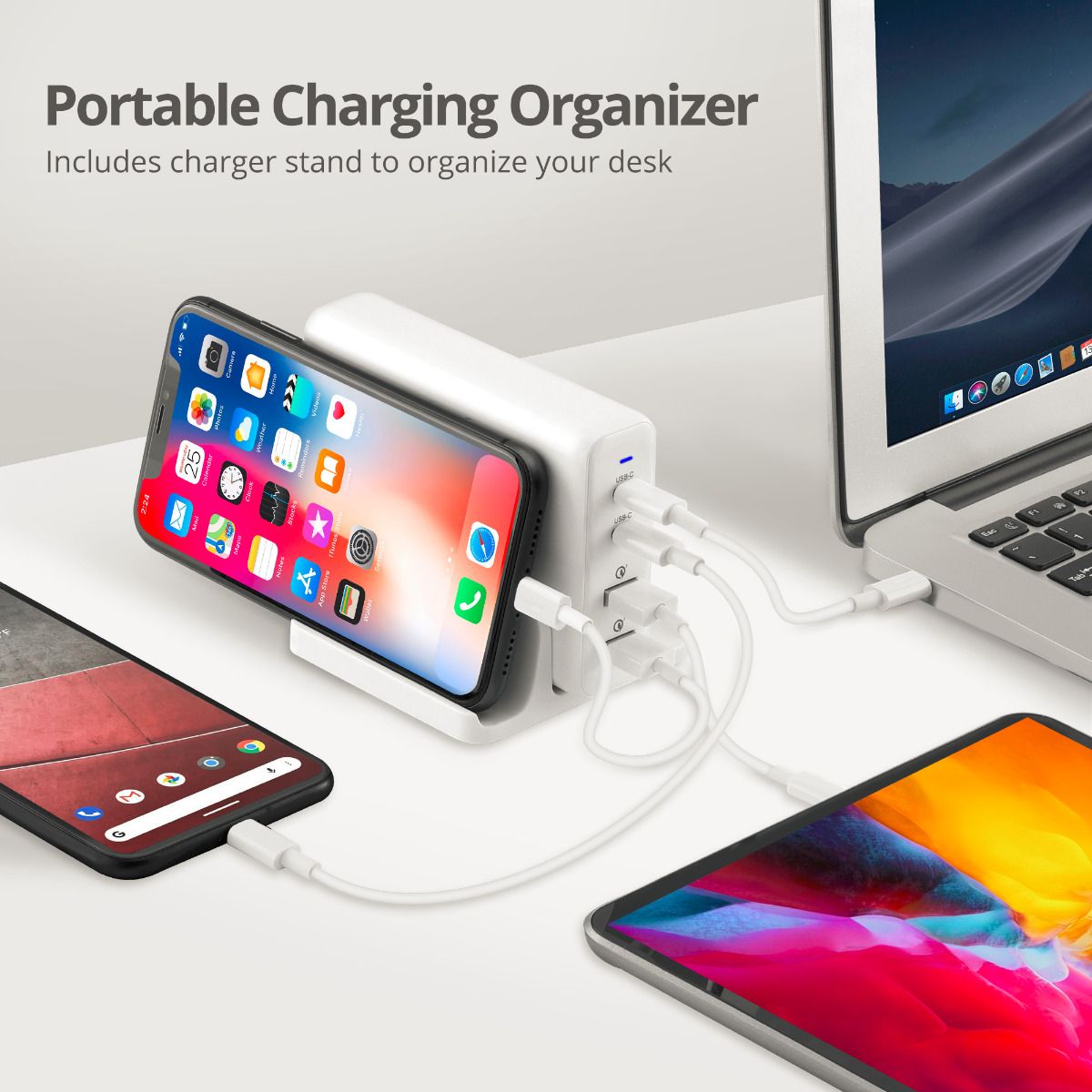 100W Dual USB-C PD & QC 3.0 Combo Power Charger - White