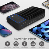 10-port USB-A/C & Wireless Charging Station with Ambient Light Deck - 150W - 6A4C
