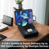 10-port USB-A/C & Wireless Charging Station with Ambient Light Deck - 150W - 6A4C