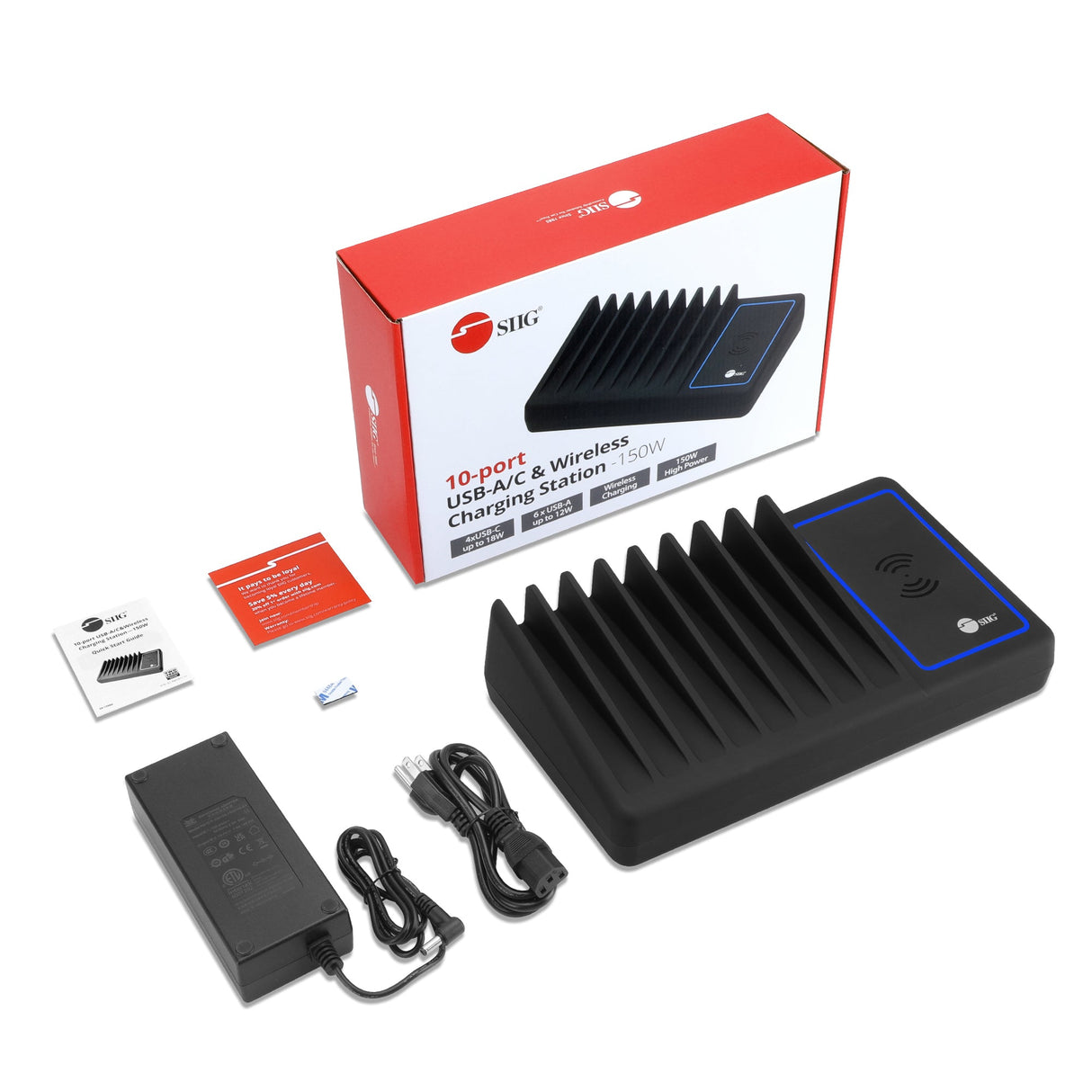 10-port USB-A/C & Wireless Charging Station with Ambient Light Deck - 150W - 6A4C