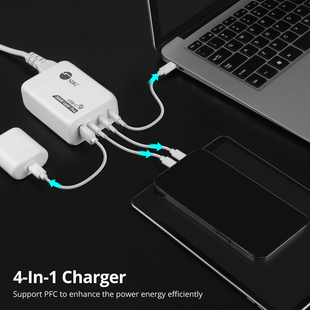 200W GaN PD Combo Charger - 3C1A - USB-C Charging Station - Portable USB Type-C Charger - USB-C Power Adapter - maximum 200W output totally - C1/C2 up to 100W - C3 up to 65W - USB-A up to 60W