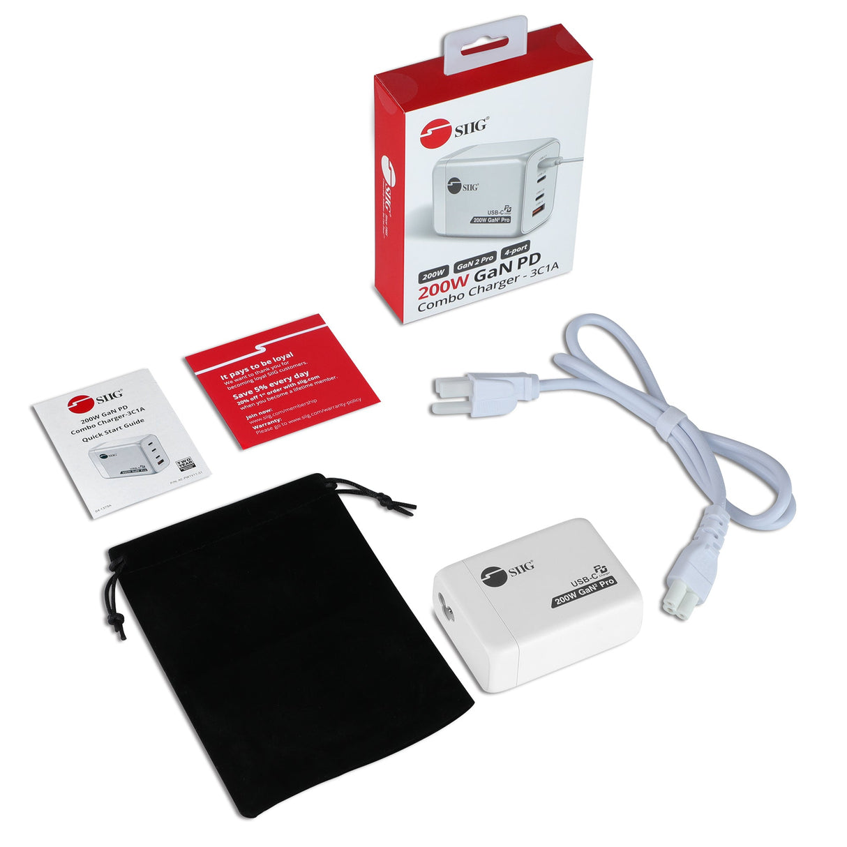 200W GaN PD Combo Charger - 3C1A - USB-C Charging Station - Portable USB Type-C Charger - USB-C Power Adapter - maximum 200W output totally - C1/C2 up to 100W - C3 up to 65W - USB-A up to 60W