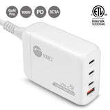 100W GaN PD Combo Power Charger - 3C1A - USB-C Charging Station - Portable USB Type-C Charger - Max 100W output totally - C1/C2 up to 100W - C3 up to 65W - USB-A up to 30W