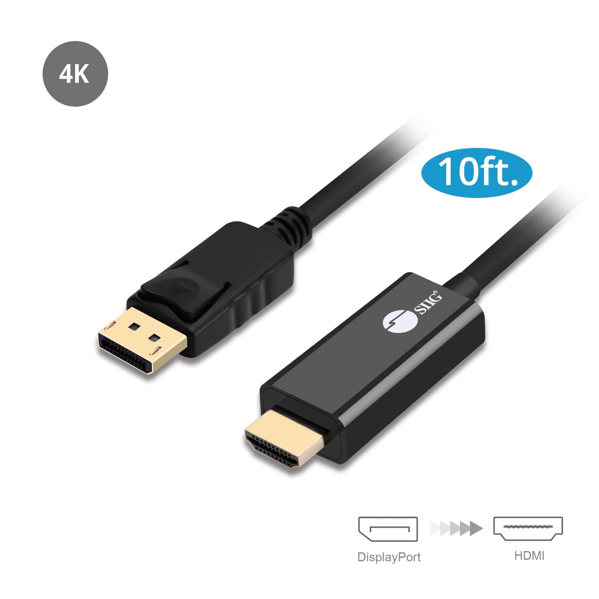 DisplayPort 1.2 to HDMI 10ft Cable 4K/30Hz