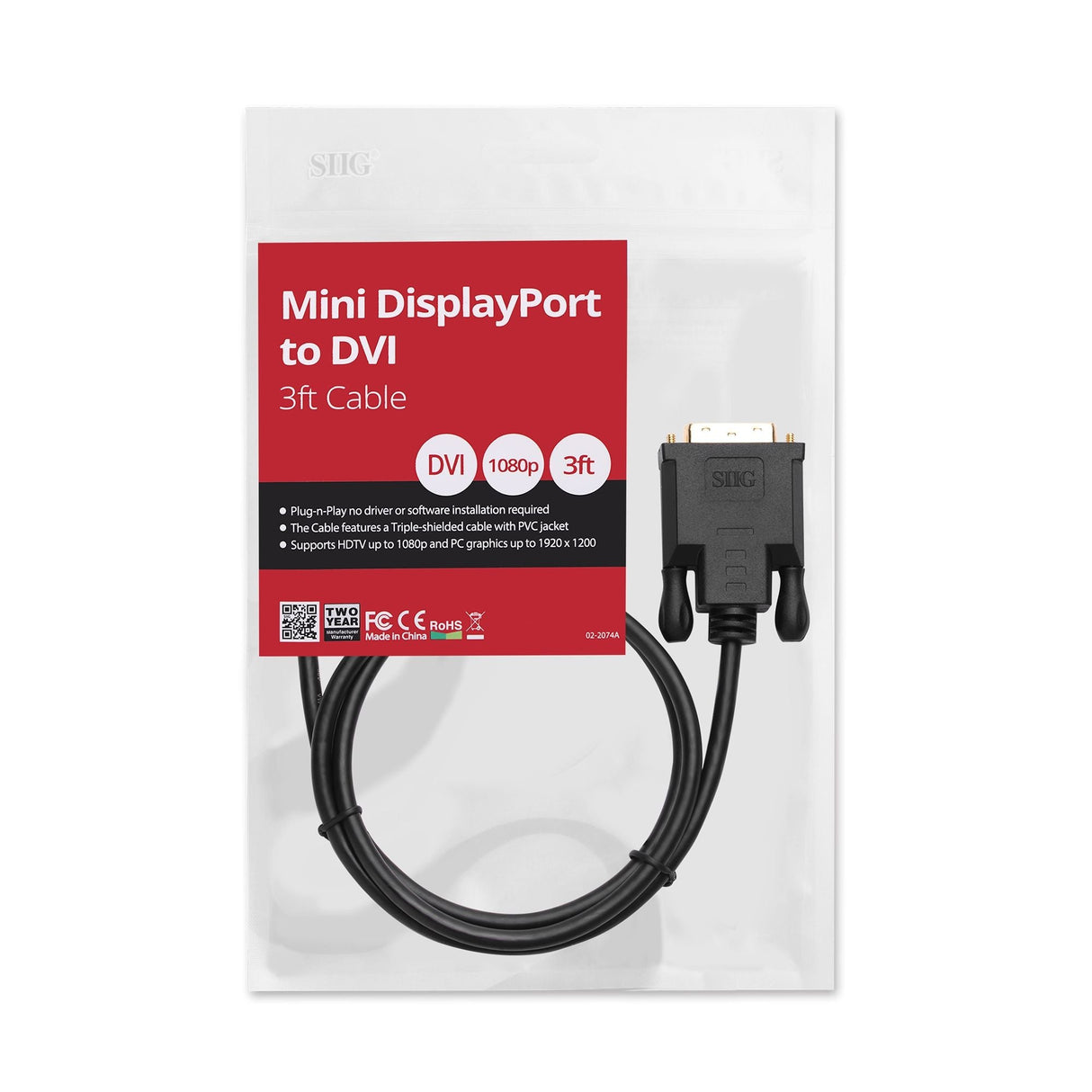 Mini DisplayPort to DVI 3ft Cable