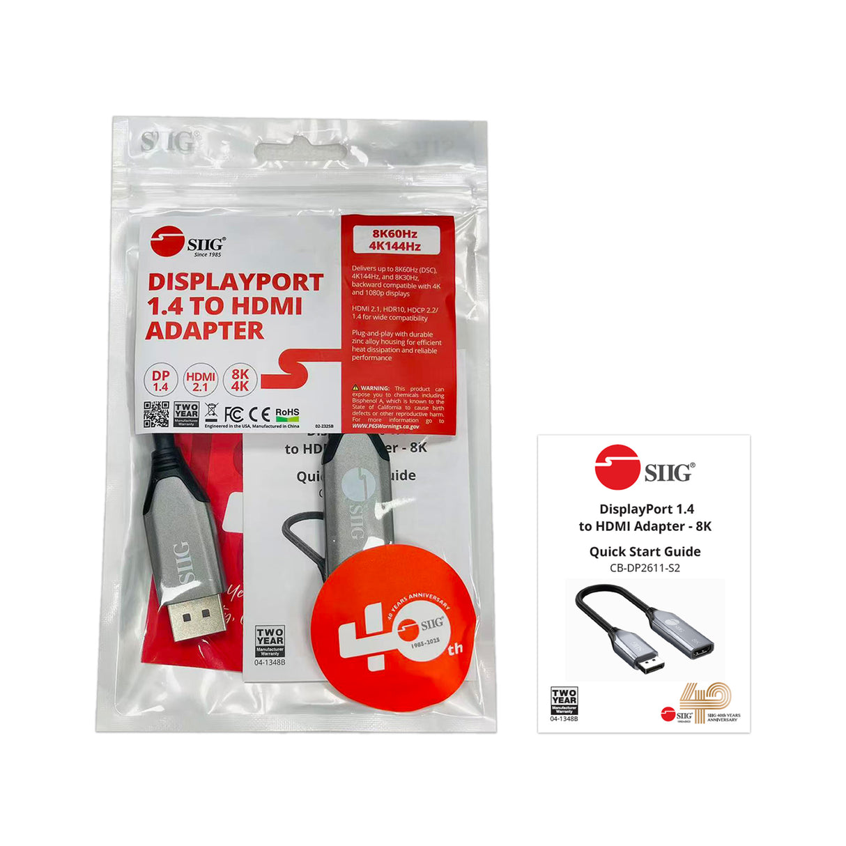 SIIG DisplayPort 1.4 to HDMI Adapter - 8K - DP to HDMI Display Converter, 4K144Hz/120Hz, 32.4Gbps, HDCP 2.2/1.4, HDR 10