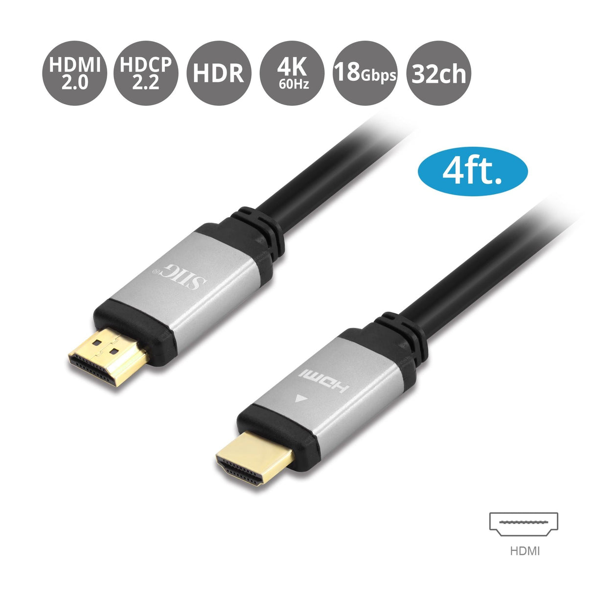 4K High Speed HDMI Cable - 4ft (1.2M) - 4K 60Hz - 18Gbps - 28AWG