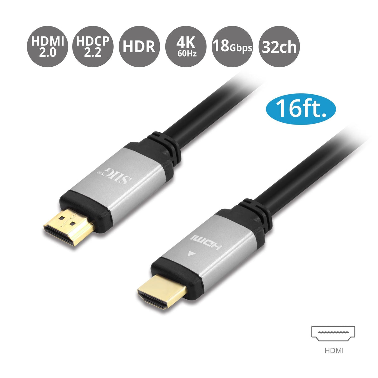 4K High Speed HDMI Cable - 16ft(5M) - 4K 60Hz - 18Gbps - 28AWG