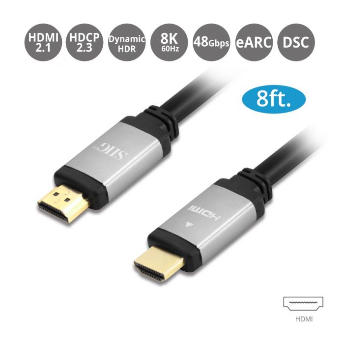 Ultra High Speed HDMI Cable - 8ft (2.4M) - 8K60Hz/4K120Hz - 48Gbps- eARC - Dynamic HDR -DSC - HDCP 2.3 - 8K HDMI Cable - Aluminum
