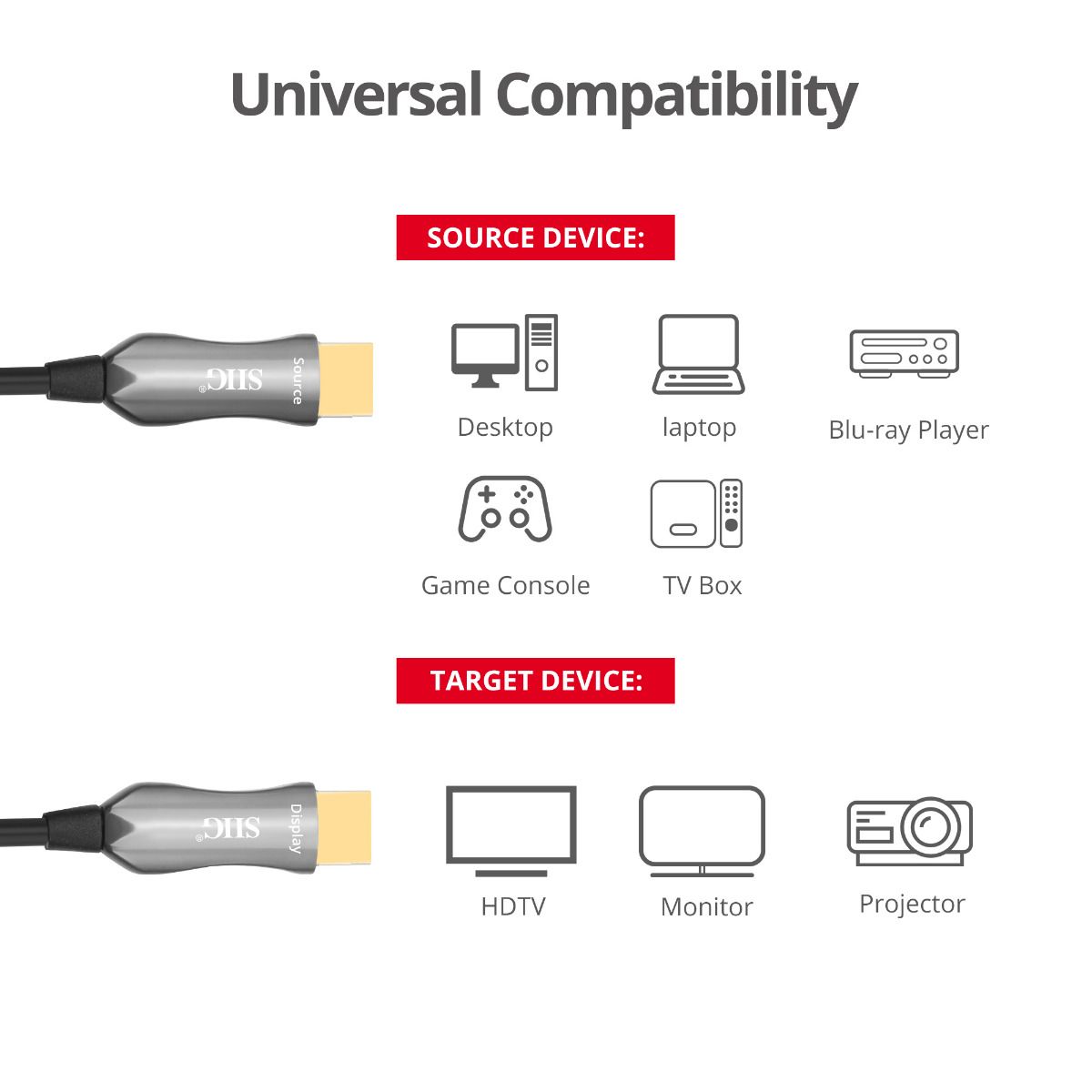 4K HDMI AOC Cable - 60m(196ft) - 4K 60Hz- 18Gbps - Active Optical Cable
