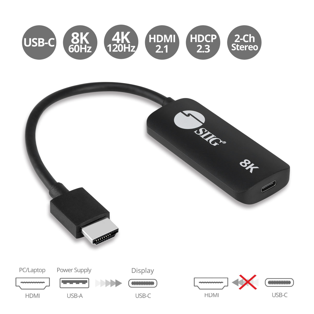 HDMI to USB-C 8K 60Hz Converter Adapter, 4K 120Hz, HDR, HDCP 2.2, Compatible with Xreal, Rokid Air/Max, RayNeo, Type-C Monitor, laptops, Switch, Steam Deck, PS4/5, Xbox, Apple TV
