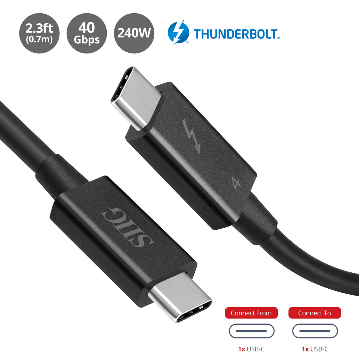 Thunderbolt 4 Cable 2.3ft(0.7M) - 8K@60Hz - 40Gbps Data Transfer - 240W Charging - Thunderbolt 4 USB C to USB C Cable - Intel Thunderbolt Certified