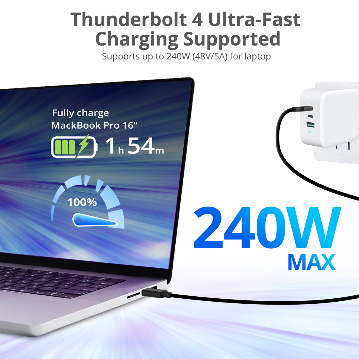 Thunderbolt 4 Cable 2.3ft(0.7M) - 8K@60Hz - 40Gbps Data Transfer - 240W Charging - Thunderbolt 4 USB C to USB C Cable - Intel Thunderbolt Certified