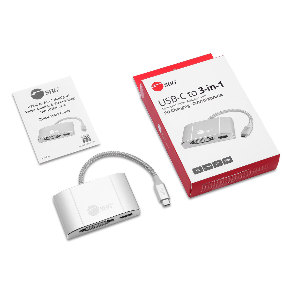 USB-C to 3-in-1 Multiport Video Adapter with PD Charging - DVI/HDMI/VGA