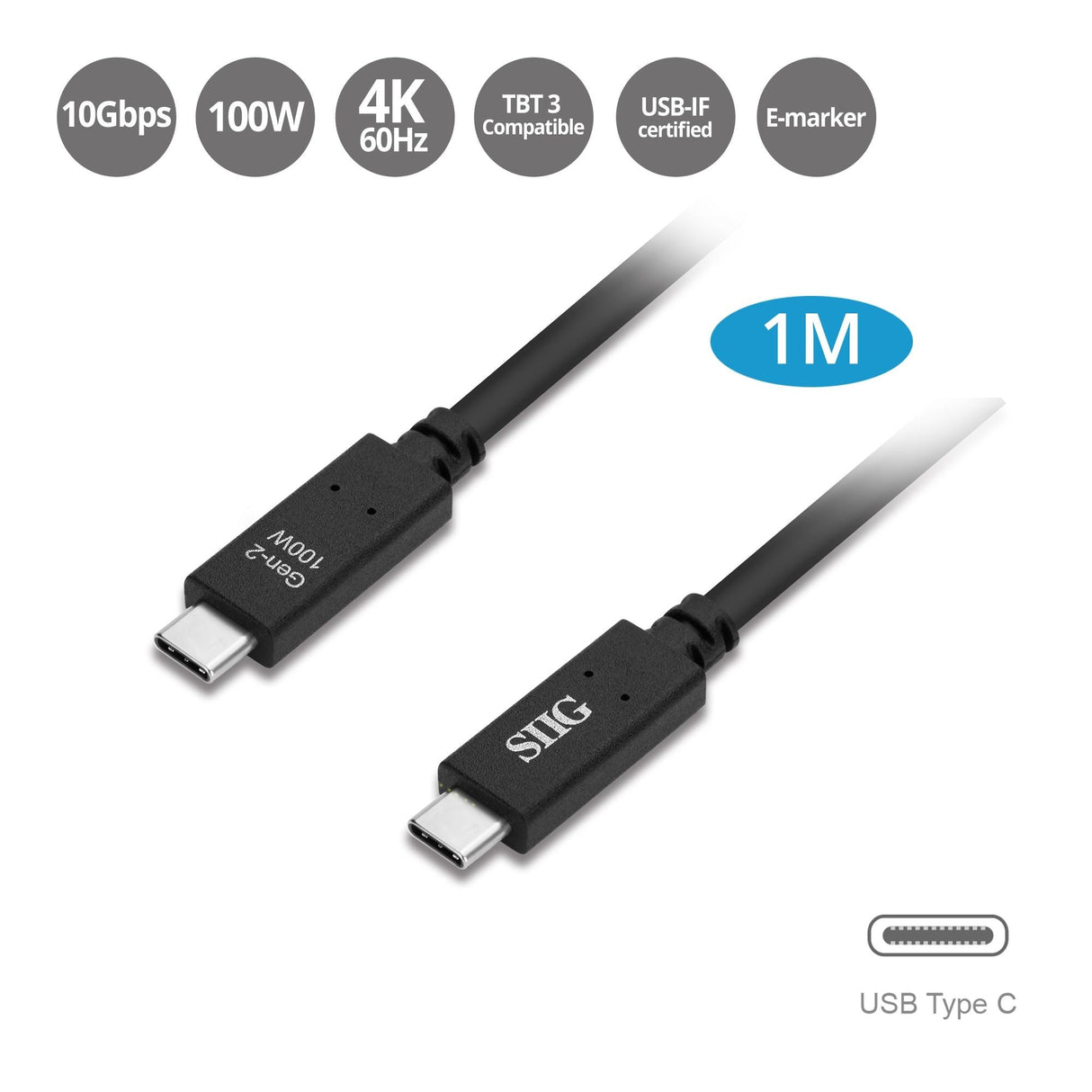 USB 3.1 Type-C Gen 2 Cable 100W - 1M