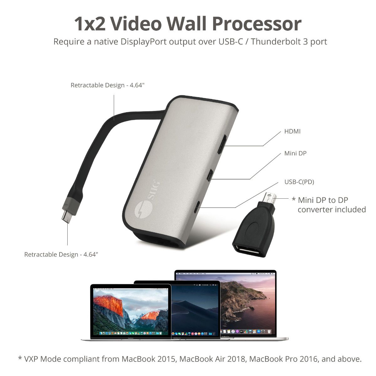 USB-C to mDP & HDMI VXP Video Adapter with PD 3.0