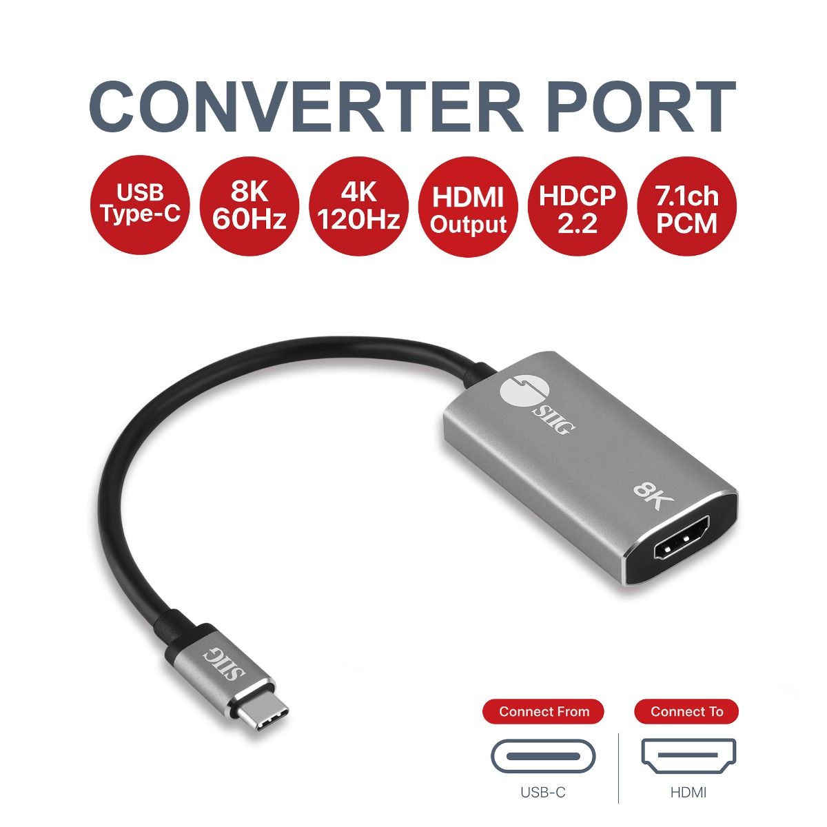 USB-C to HDMI, DP Alt Mode, DisplayPort 1.4, Up to 8K60Hz