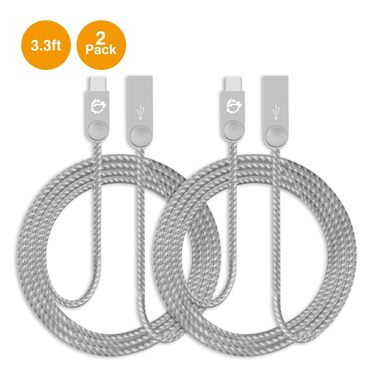Zinc Alloy USB-C to USB-A Charging & Sync Braided Cable - 3.3ft, 2-Pack