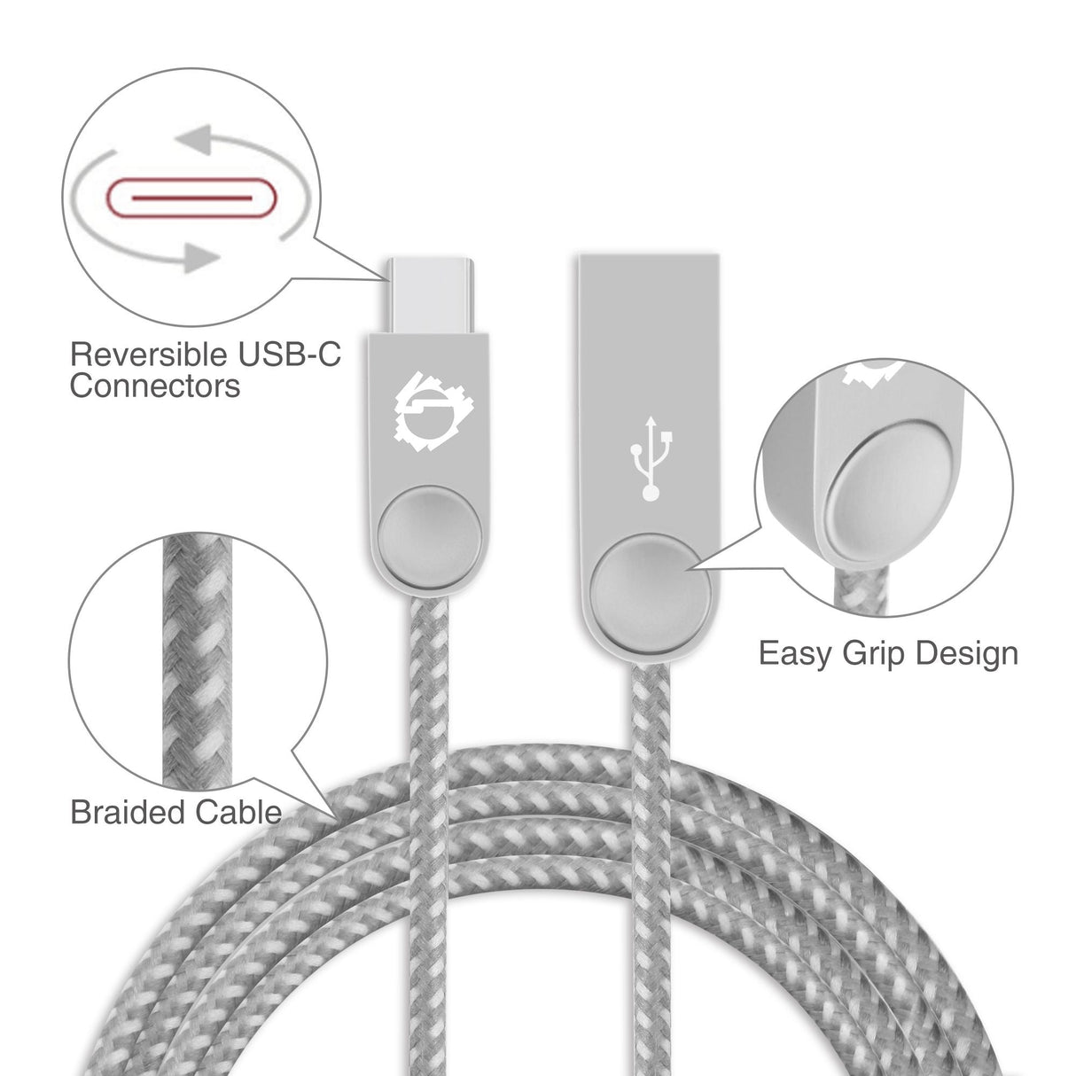 Zinc Alloy USB-C to Type-A Charging & Sync Braided Cable Bundle - 3.3ft & 6.6ft, 2-Pack