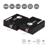 Digital Audio Extender Over Cat5e/6 Cable with PoC - Audio Signals up to 990ft