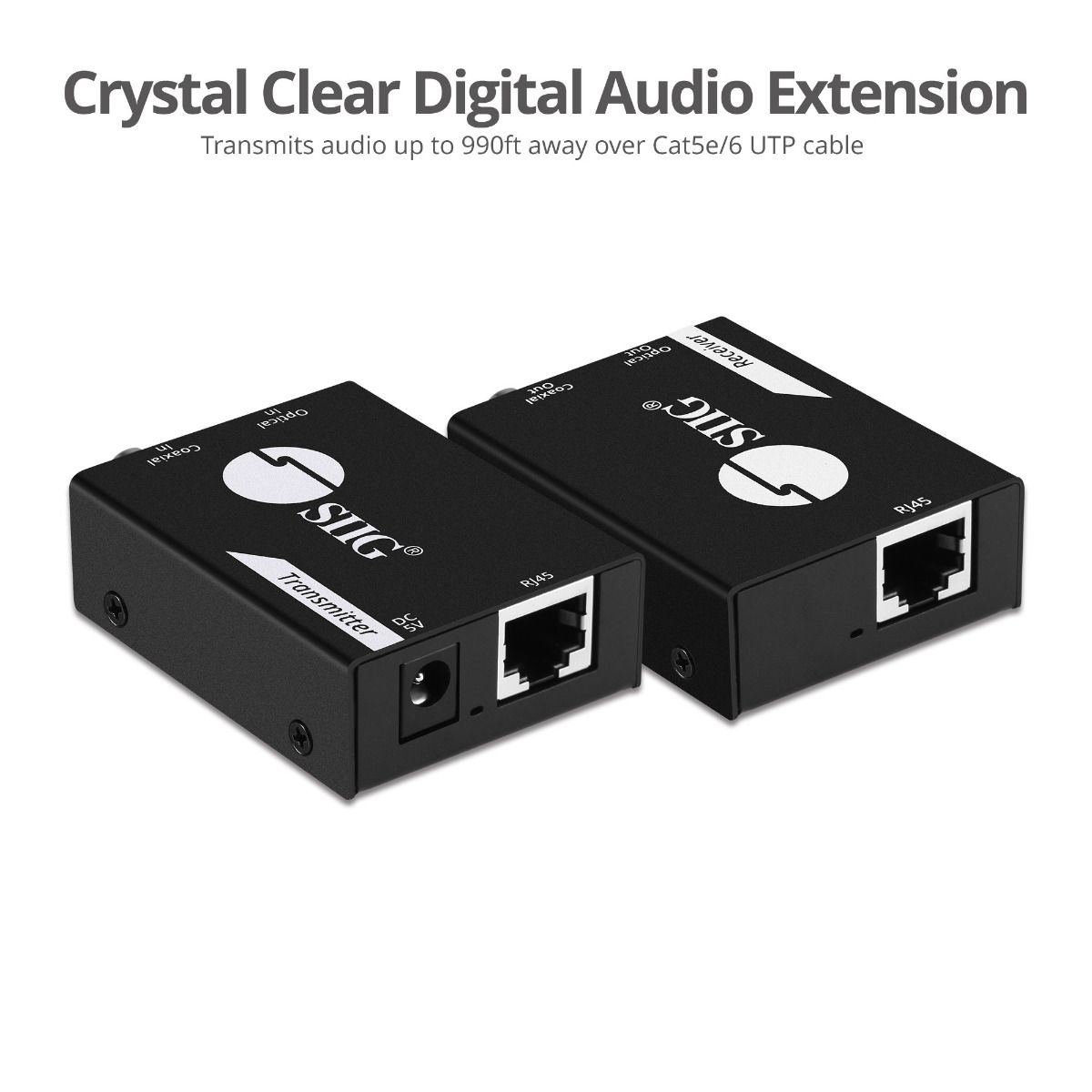 Digital Audio Extender Over Cat5e/6 Cable with PoC - Audio Signals up to 990ft