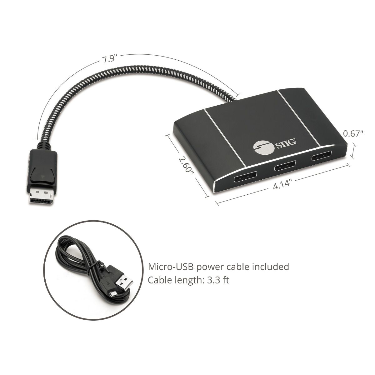 4K 1x3 DisplayPort 1.2 to DisplayPort MST Hub Splitter