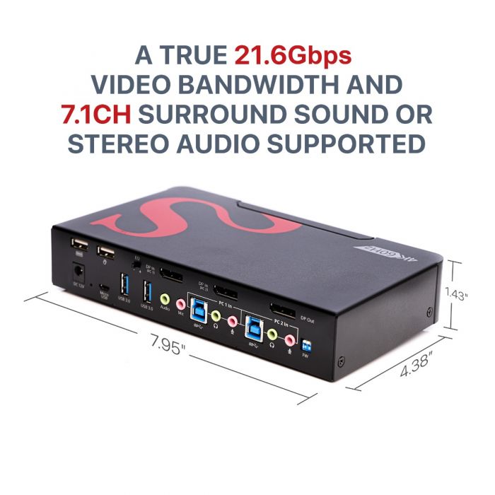 2-Port DisplayPort 1.2 Smart Console KVM Switch with USB 3.0 and Multi-Media Ports - 4K@60Hz