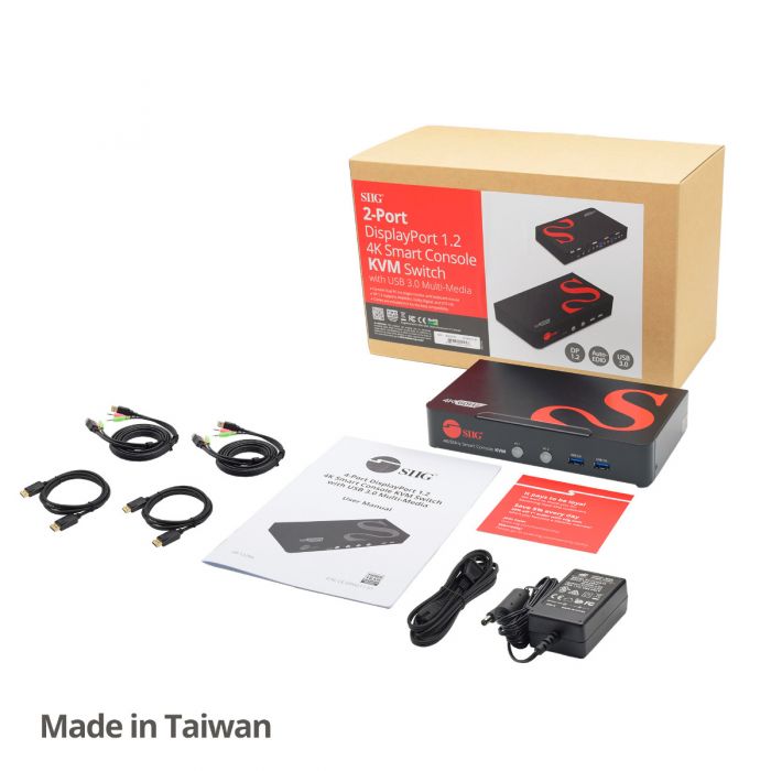 2-Port DisplayPort 1.2 Smart Console KVM Switch with USB 3.0 and Multi-Media Ports - 4K@60Hz