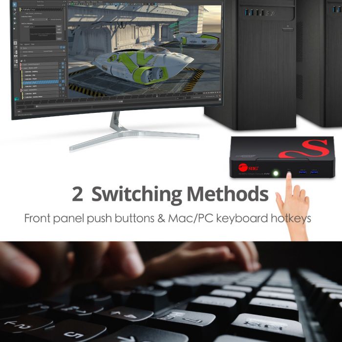2-Port DisplayPort 1.2 Smart Console KVM Switch with USB 3.0 and Multi-Media Ports - 4K@60Hz