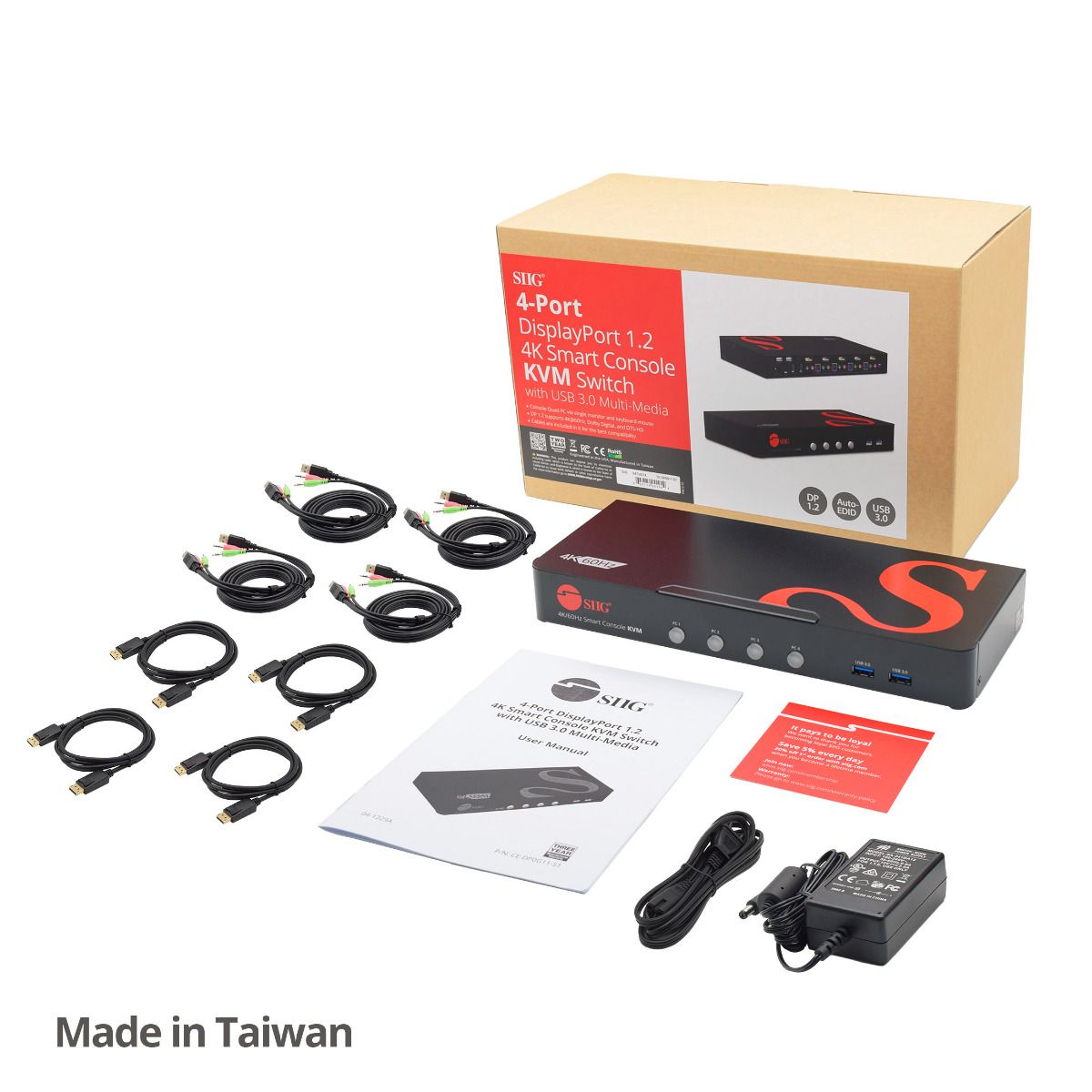 4-Port DisplayPort 1.2 Smart Console KVM Switch with USB 3.0 and Multi-Media ports - 4K60Hz